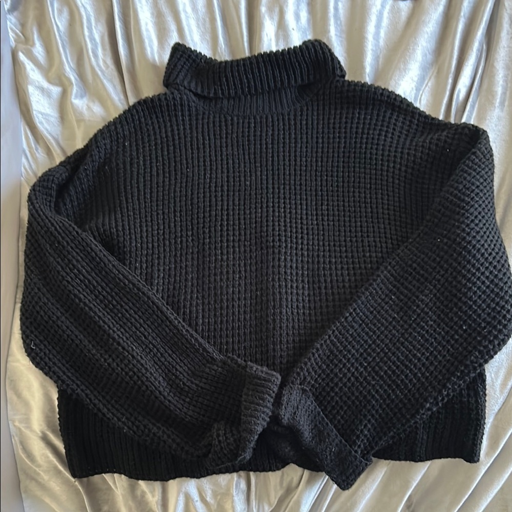 Black Chunky Knit Cowl Neck Top